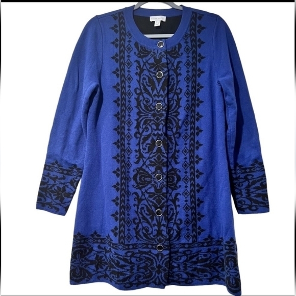 Susan Graver Women's Blue Black Button Front Cardigan Size Medium New With Tags - Picture 11 of 11